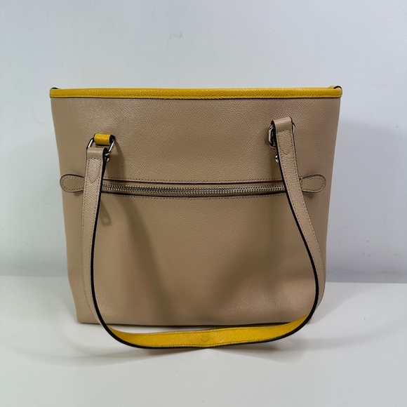 COACH Zip Top Tote In Crossgrain Leather Tan with Yellow F59855 Quiet Luxury - Picture 6 of 13